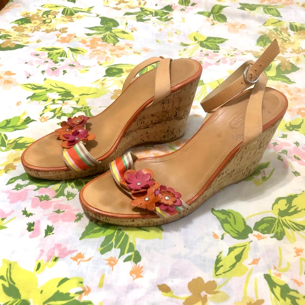 Fun Coach Cork Flower Wedges